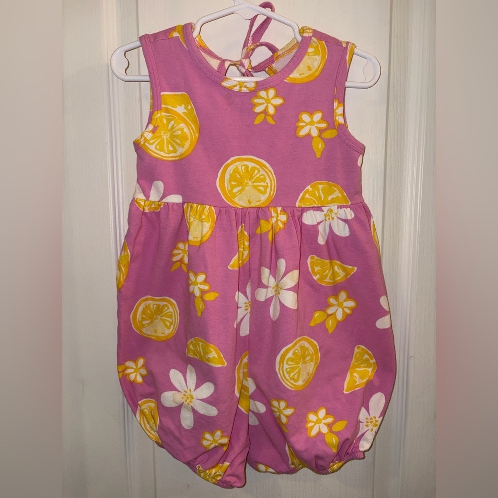 Kelly’s kids Girls Pink & Yellow Lemon Print Sleeveless Pajama Romper